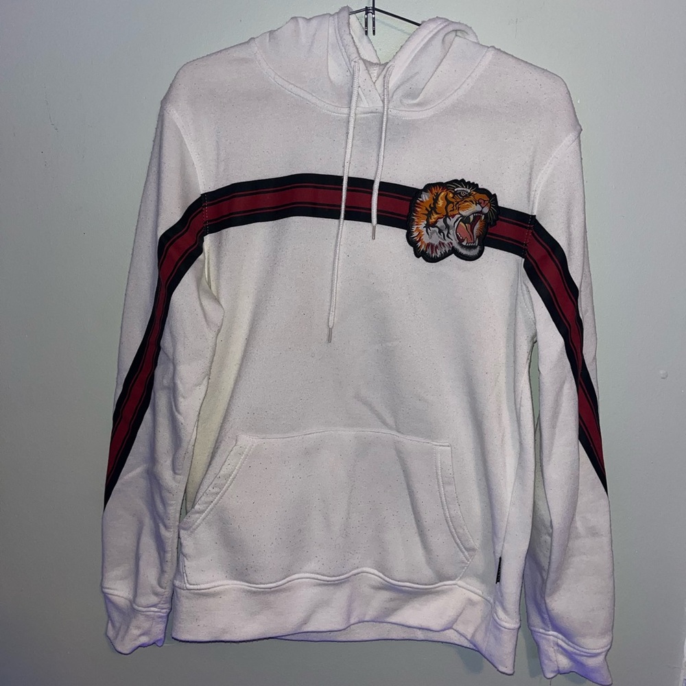 Mens Tiger Patch Hoodie White Red